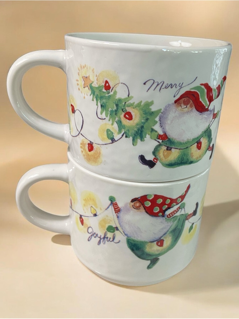 Two Prima Holiday Coffee Tea Espresso Cups with Cute Gnomes